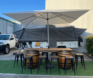 Budget Outdoor Party Hire Umbrella & Barrel Top 1