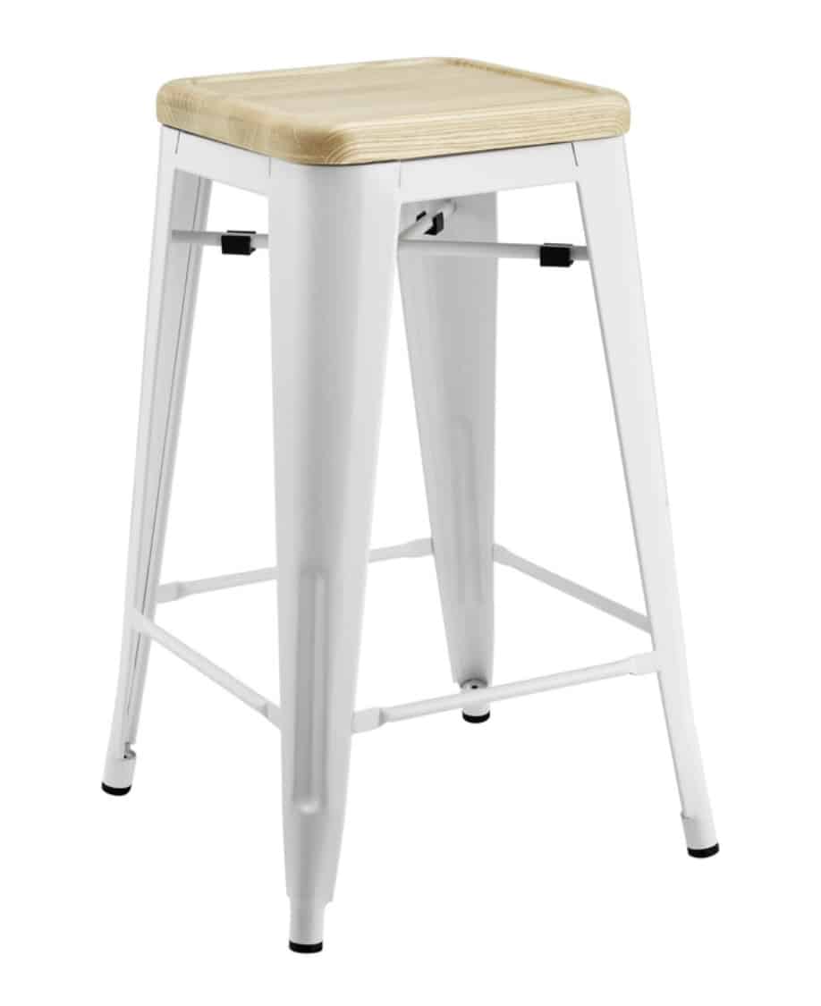 Budget Outdoor Party Hire White Timber Top Bar Stools
